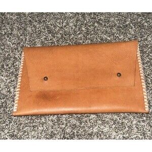 Handmade Leather Pouch/Clutch - Noonday Collection Tan And Blue